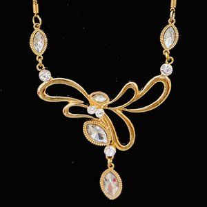 This FUN Free Floating Gold Necklace, Crystals earrings. 20 inches long / NS88